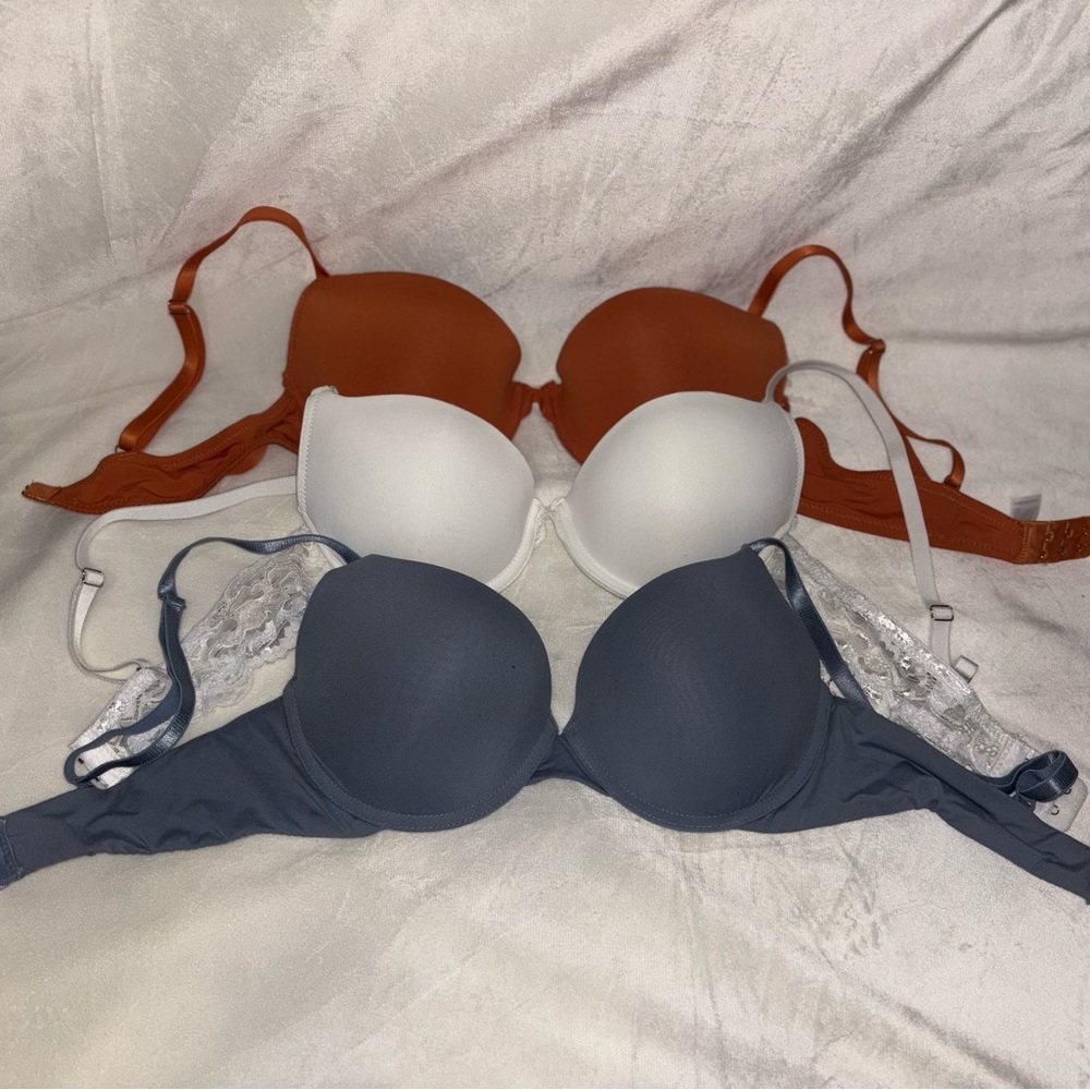 Elegant Women's Bra Set - White, Blue, and Orange